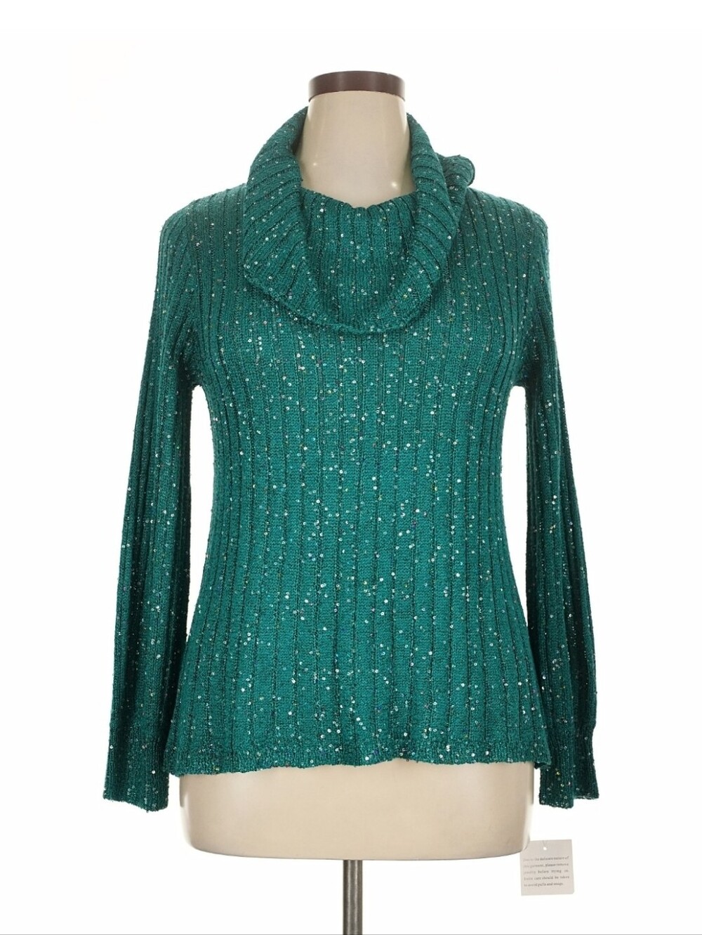 Skye's the Limit Teal Sparkle Cowl Neck Sweater